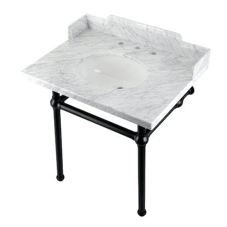 Kingston Brass 30 Carrara Marble Console Sink with Brass Legs, Marble WhiteMatte Black LMS3030MB0